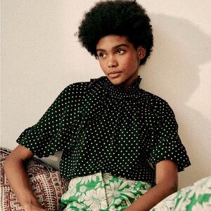 Sezane Cassandre Blouse black polkadot - Size 14